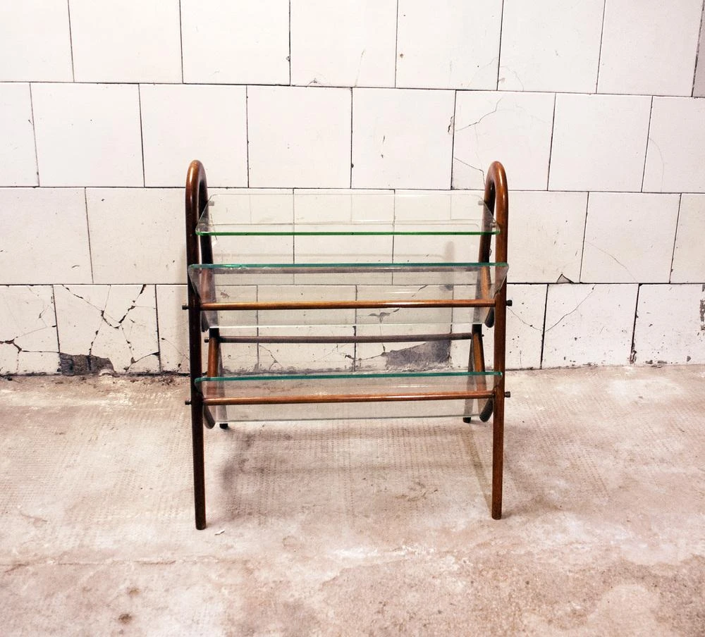 Magazine Rack In Wood & Glass By Ico Parisi, 1950s 2 Magazine Rack In Wood & Glass By Ico Parisi, 1950s - Image 2