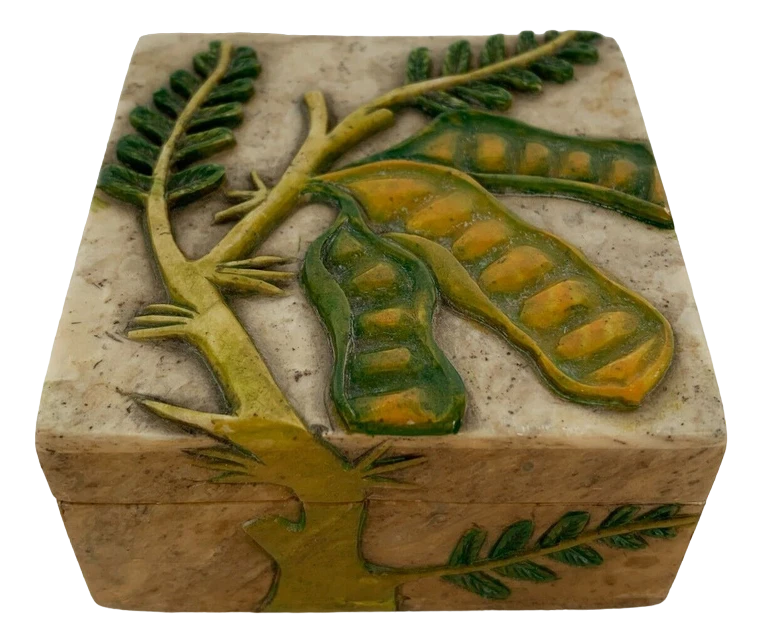 Marble & Polychrome Box With Foliage Decor, 1960s 1 Marble & Polychrome Box With Foliage Decor, 1960s