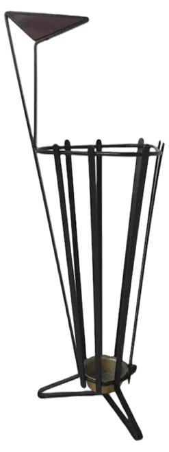 Metal And Teak Tripod Umbrella Stand In Style Of Mathieu Matégot, 1950s