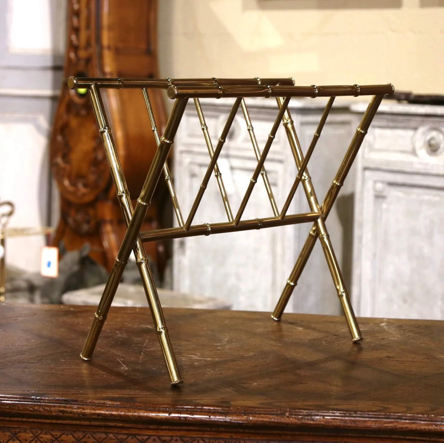 Mid-20th Century French Bamboo Brass Magazine Rack Maison Baguès Style 8 Mid-20th Century French Bamboo Brass Magazine Rack Maison Baguès Style - Image 8