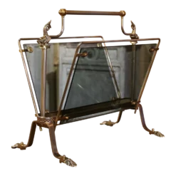 Mid-20th Century, French Brass And Glass Magazine Rack Maison Jansen Style