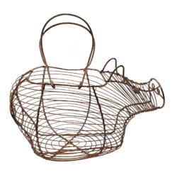 Mid 20th Century French Wire Egg Basket Copper Pig