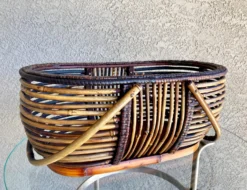 Mid 20th-Century Sizable Pencil Reed Bamboo Basket With Fold-Down Handles 12 Mid 20th-Century Sizable Pencil Reed Bamboo Basket With Fold-Down Handles -Chairish Shop mid 20th century sizable pencil reed bamboo basket with fold down handles 0934 scaled