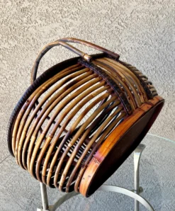 Mid 20th-Century Sizable Pencil Reed Bamboo Basket With Fold-Down Handles 15 Mid 20th-Century Sizable Pencil Reed Bamboo Basket With Fold-Down Handles -Chairish Shop mid 20th century sizable pencil reed bamboo basket with fold down handles 1814 scaled