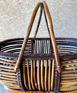 Mid 20th-Century Sizable Pencil Reed Bamboo Basket With Fold-Down Handles 16 Mid 20th-Century Sizable Pencil Reed Bamboo Basket With Fold-Down Handles -Chairish Shop mid 20th century sizable pencil reed bamboo basket with fold down handles 4120 scaled