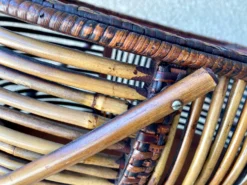 Mid 20th-Century Sizable Pencil Reed Bamboo Basket With Fold-Down Handles 17 Mid 20th-Century Sizable Pencil Reed Bamboo Basket With Fold-Down Handles -Chairish Shop mid 20th century sizable pencil reed bamboo basket with fold down handles 4689 scaled