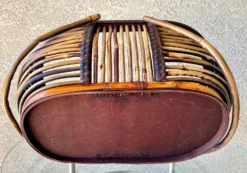 Mid 20th-Century Sizable Pencil Reed Bamboo Basket With Fold-Down Handles 19 Mid 20th-Century Sizable Pencil Reed Bamboo Basket With Fold-Down Handles -Chairish Shop mid 20th century sizable pencil reed bamboo basket with fold down handles 6183 scaled