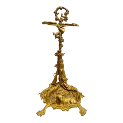 Mid 20th Century Vintage Brass Embossed Hunting Scene Umbrella Stand