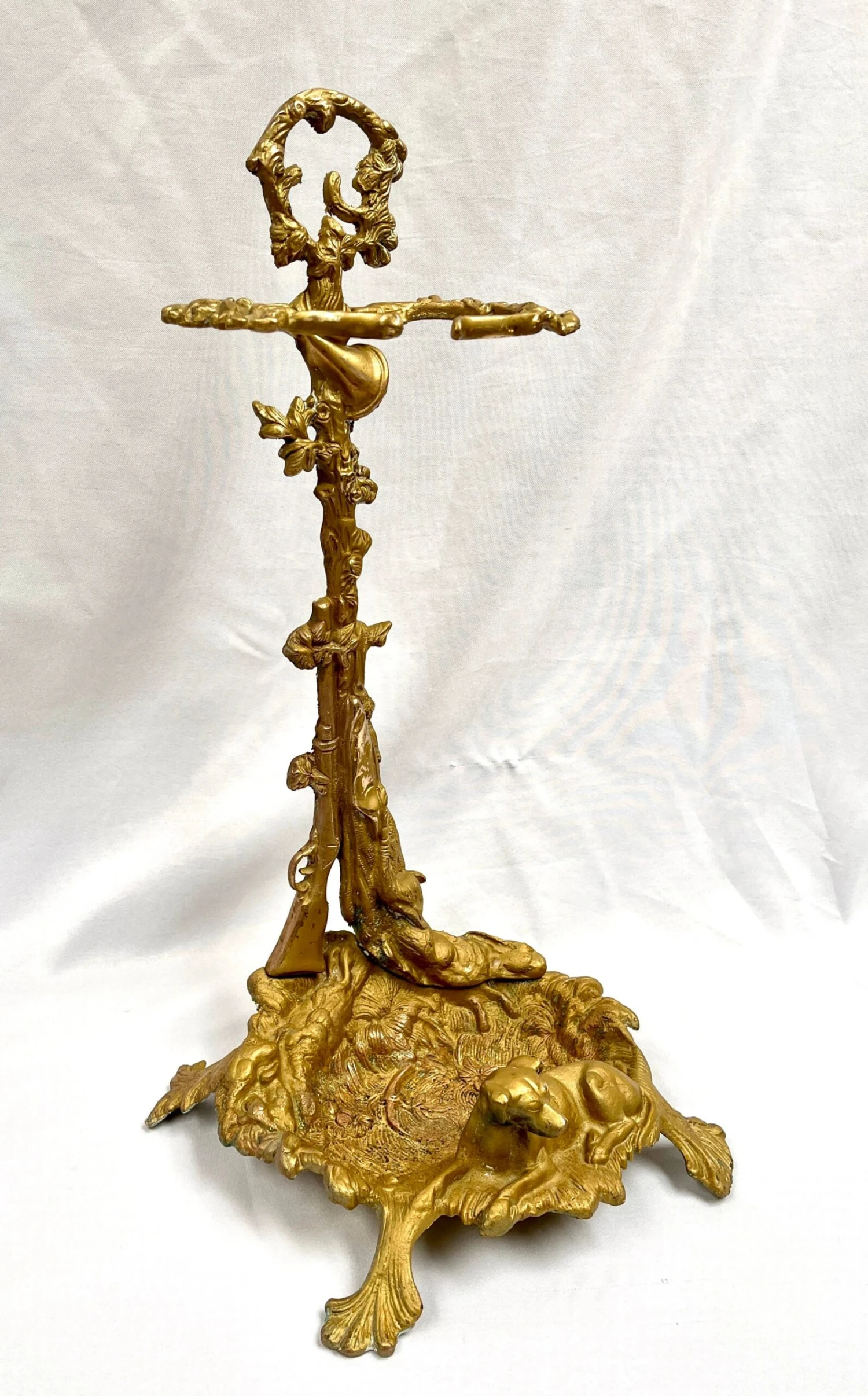 Mid 20th Century Vintage Brass Embossed Hunting Scene Umbrella Stand 2 Mid 20th Century Vintage Brass Embossed Hunting Scene Umbrella Stand - Image 2