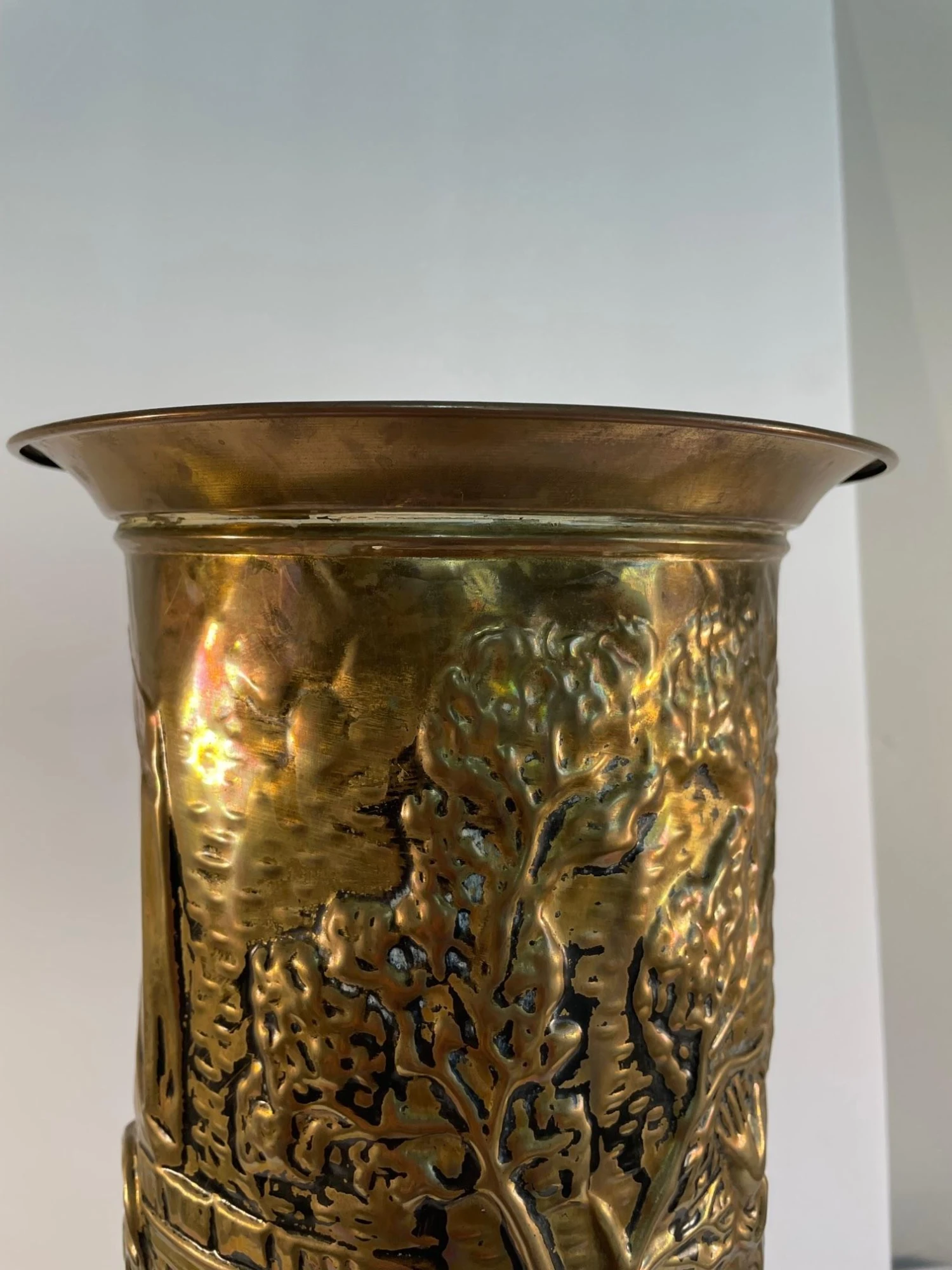 Mid 20th Century Vintage Brass English Repousse Umbrella Stand 5 Mid 20th Century Vintage Brass English Repousse Umbrella Stand - Image 5