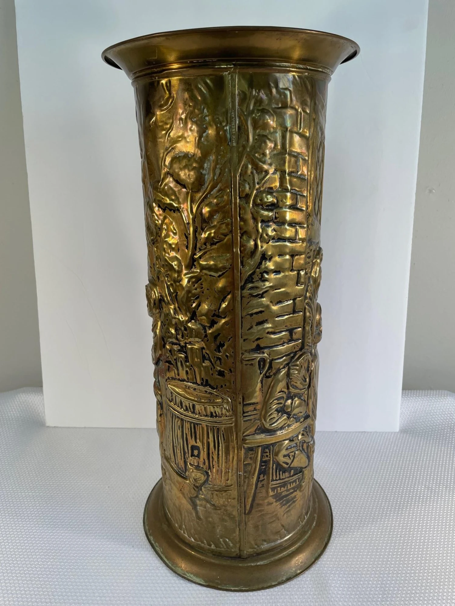 Mid 20th Century Vintage Brass English Repousse Umbrella Stand 3 Mid 20th Century Vintage Brass English Repousse Umbrella Stand - Image 3