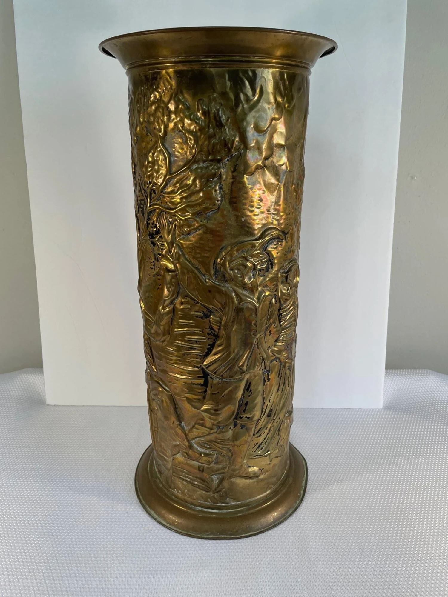 Mid 20th Century Vintage Brass English Repousse Umbrella Stand 2 Mid 20th Century Vintage Brass English Repousse Umbrella Stand - Image 2