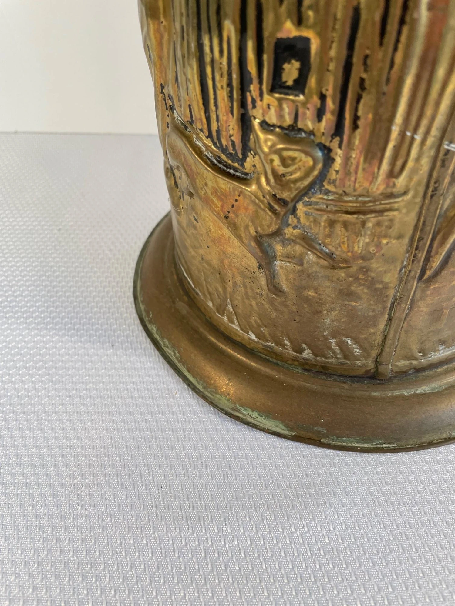Mid 20th Century Vintage Brass English Repousse Umbrella Stand 7 Mid 20th Century Vintage Brass English Repousse Umbrella Stand - Image 7