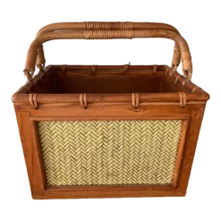 Mid 20th Century Vintage Rattan And Bamboo Magazine Stand Rack