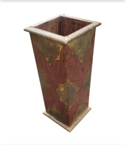 Mid-Century Arts And Crafts Mango Wood With Mounted Brass Sheeting Ornate Umbrella Stand -Chairish Shop mid century arts and crafts mango wood with mounted brass sheeting ornate umbrella stand 4021