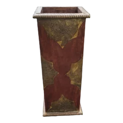 Mid-Century Arts And Crafts Mango Wood With Mounted Brass Sheeting Ornate Umbrella Stand