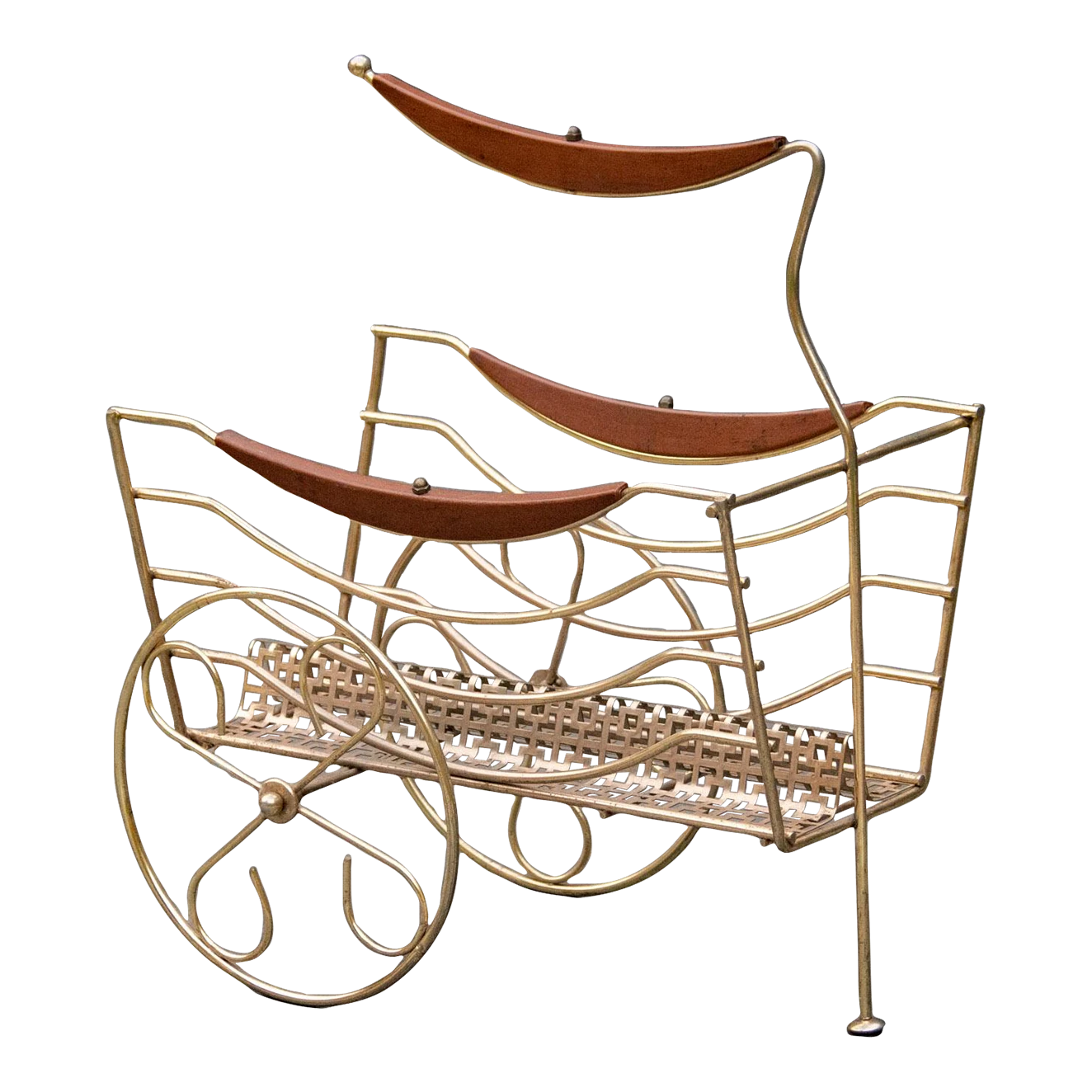 Mid Century Brass Chariot Magazine Rack 1 Mid Century Brass Chariot Magazine Rack