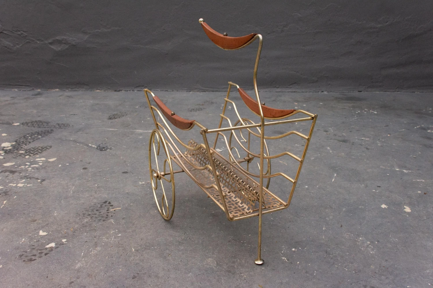 Mid Century Brass Chariot Magazine Rack 3 Mid Century Brass Chariot Magazine Rack - Image 3