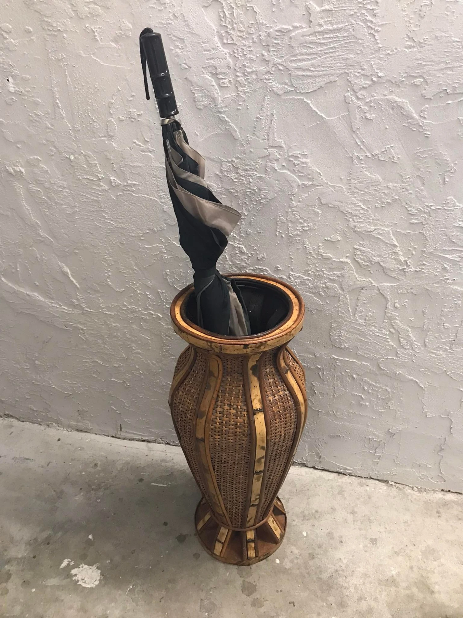 Mid Century Cane And Wicker Umbrella Stand 7 Mid Century Cane And Wicker Umbrella Stand - Image 7