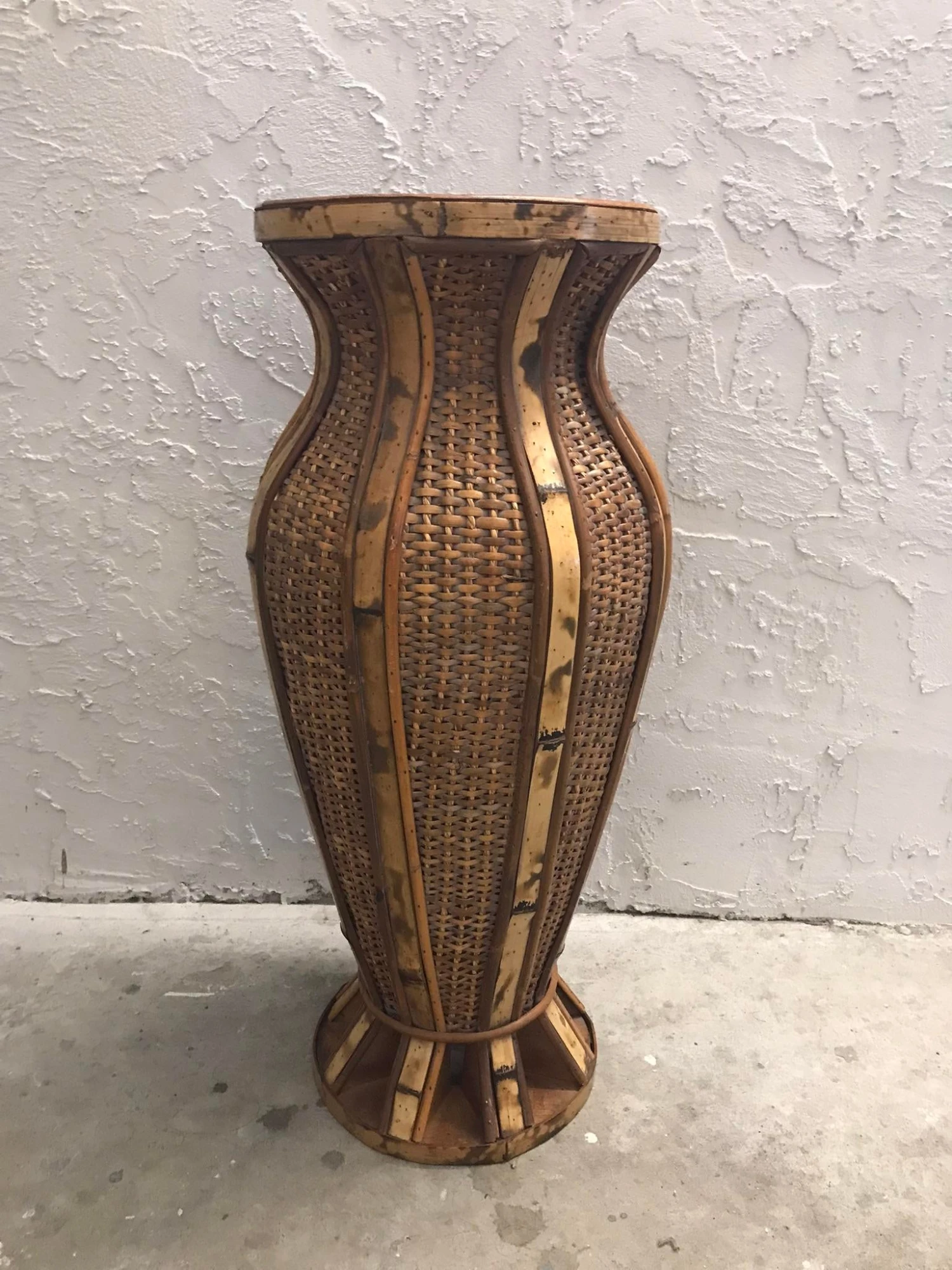 Mid Century Cane And Wicker Umbrella Stand 2 Mid Century Cane And Wicker Umbrella Stand - Image 2