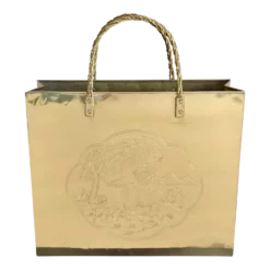 Mid Century Chinoiserie Brass Shopping Bag Magazine Rack