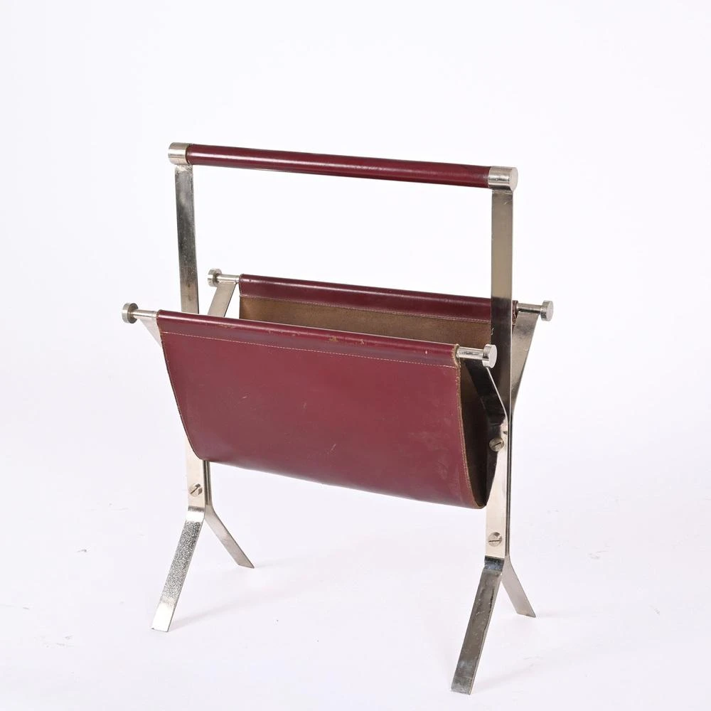 Mid-Century Chromed Steel And Red Leather Magazine Rack From Alessandro Albrizzi, 1970s 10 Mid-Century Chromed Steel And Red Leather Magazine Rack From Alessandro Albrizzi, 1970s - Image 10