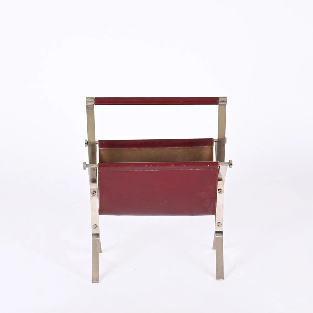 Mid-Century Chromed Steel And Red Leather Magazine Rack From Alessandro Albrizzi, 1970s 7 Mid-Century Chromed Steel And Red Leather Magazine Rack From Alessandro Albrizzi, 1970s - Image 7
