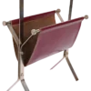Mid-Century Chromed Steel And Red Leather Magazine Rack From Alessandro Albrizzi, 1970s
