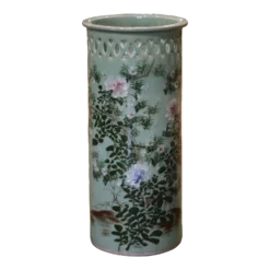 Mid-Century French Hand Painted Porcelain Umbrella Stand With Floral Motifs