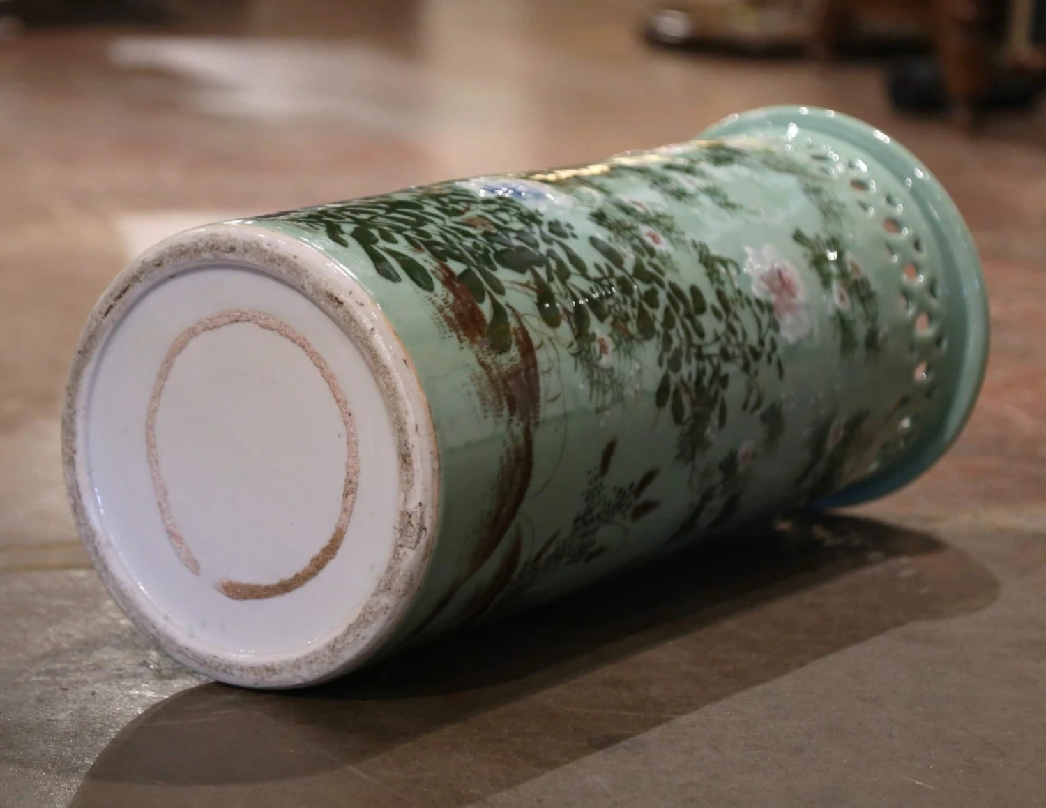 Mid-Century French Hand Painted Porcelain Umbrella Stand With Floral Motifs 10 Mid-Century French Hand Painted Porcelain Umbrella Stand With Floral Motifs - Image 10