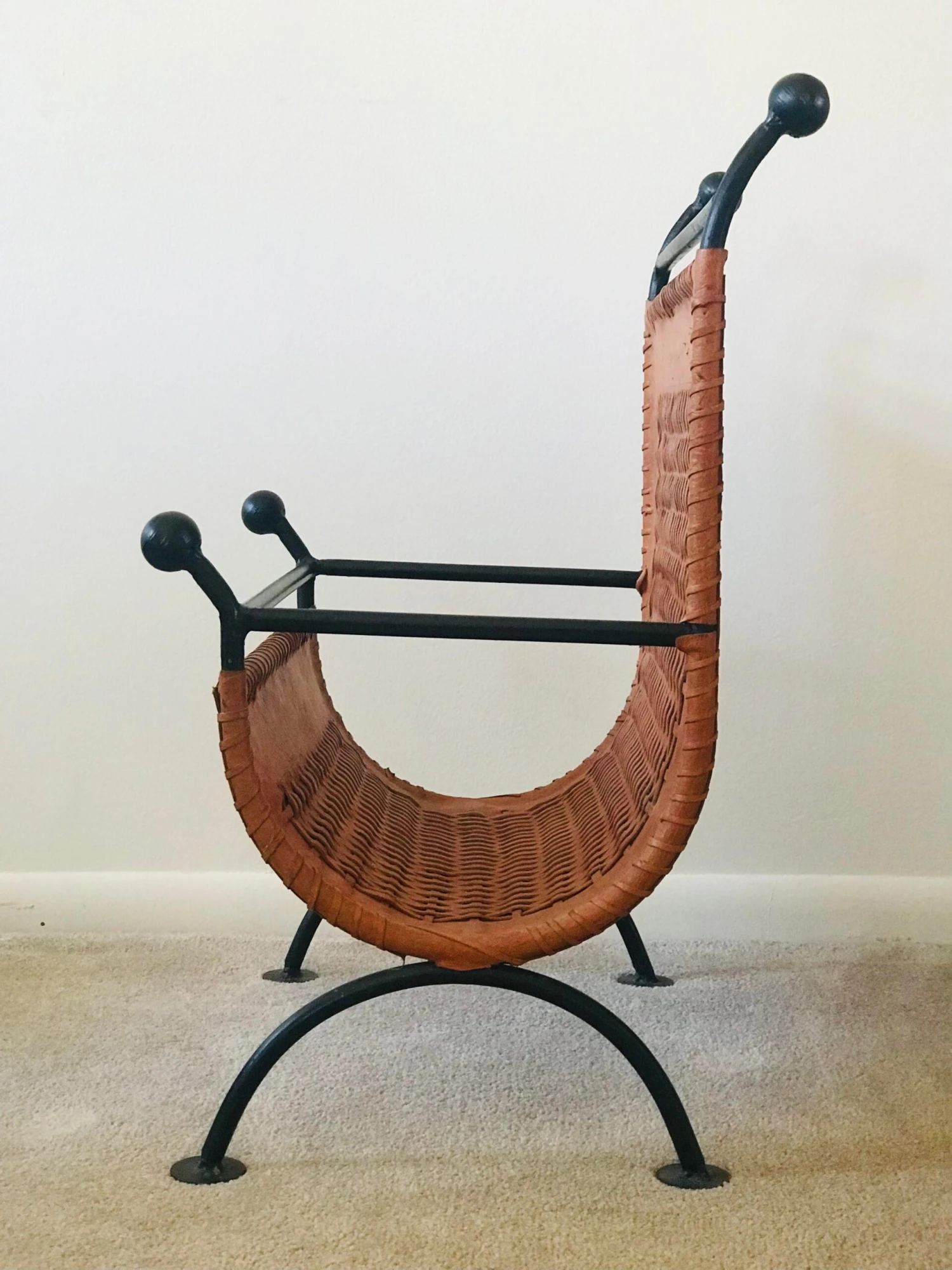 Mid Century French Leather And Steel Magazine Holder 2 Mid Century French Leather And Steel Magazine Holder - Image 2