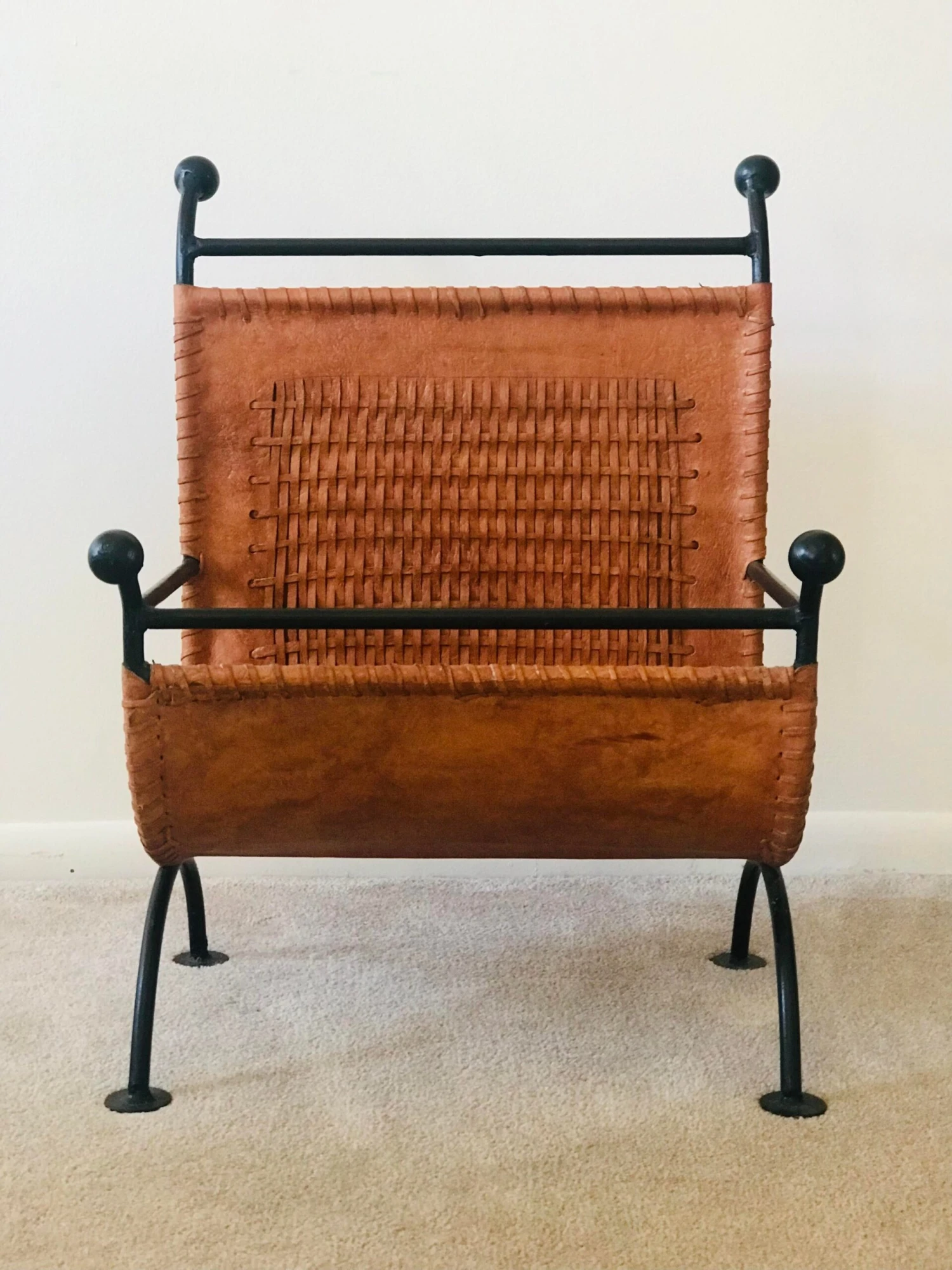 Mid Century French Leather And Steel Magazine Holder 3 Mid Century French Leather And Steel Magazine Holder - Image 3