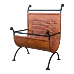 Mid Century French Leather And Steel Magazine Holder