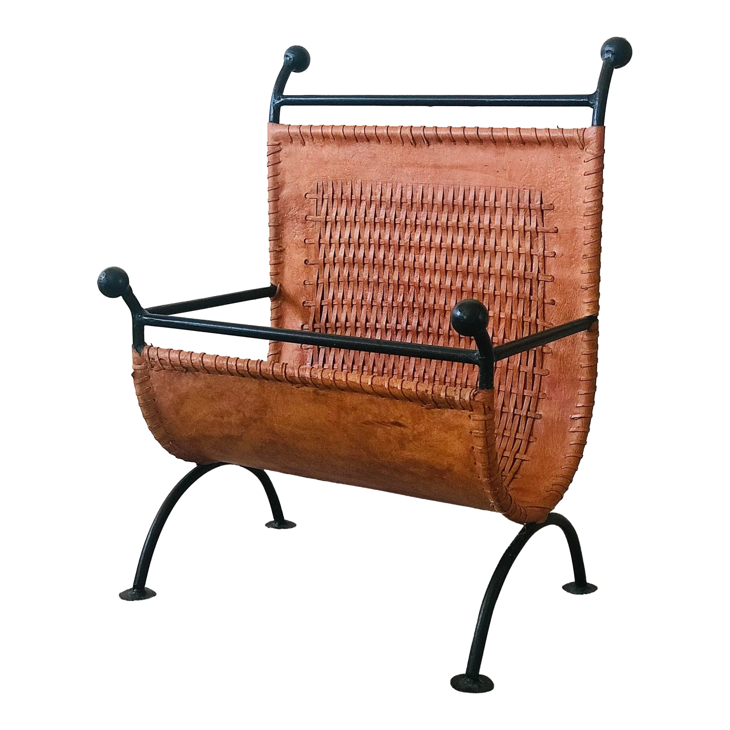 Mid Century French Leather And Steel Magazine Holder 1 Mid Century French Leather And Steel Magazine Holder