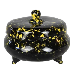 Mid-Century French Pierre Lucas Black And Yellow Tripod Ceramic Box