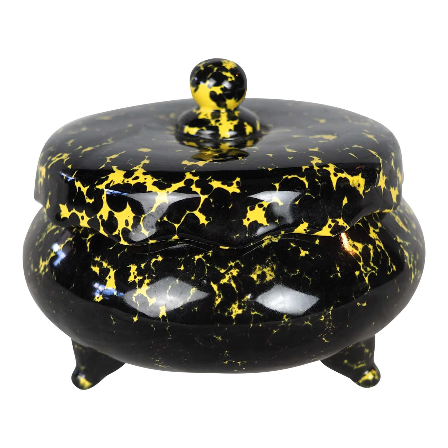 Mid-Century French Pierre Lucas Black And Yellow Tripod Ceramic Box 1 Mid-Century French Pierre Lucas Black And Yellow Tripod Ceramic Box