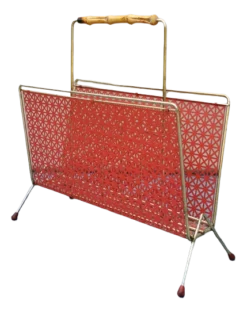 Mid-Century German Gold & Red Magazine Rack, 1950s