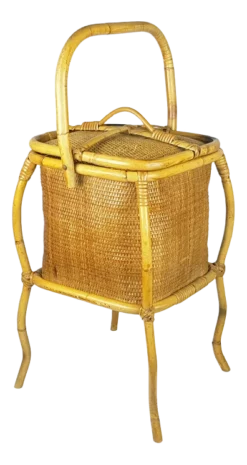 Mid-Century Italian Rush And Rattan Work Basket