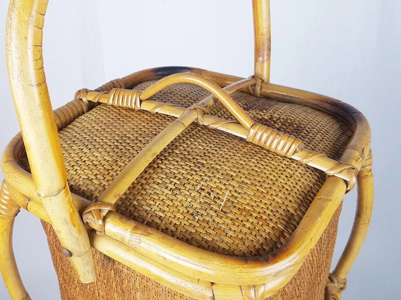 Mid-Century Italian Rush And Rattan Work Basket 3 Mid-Century Italian Rush And Rattan Work Basket - Image 3