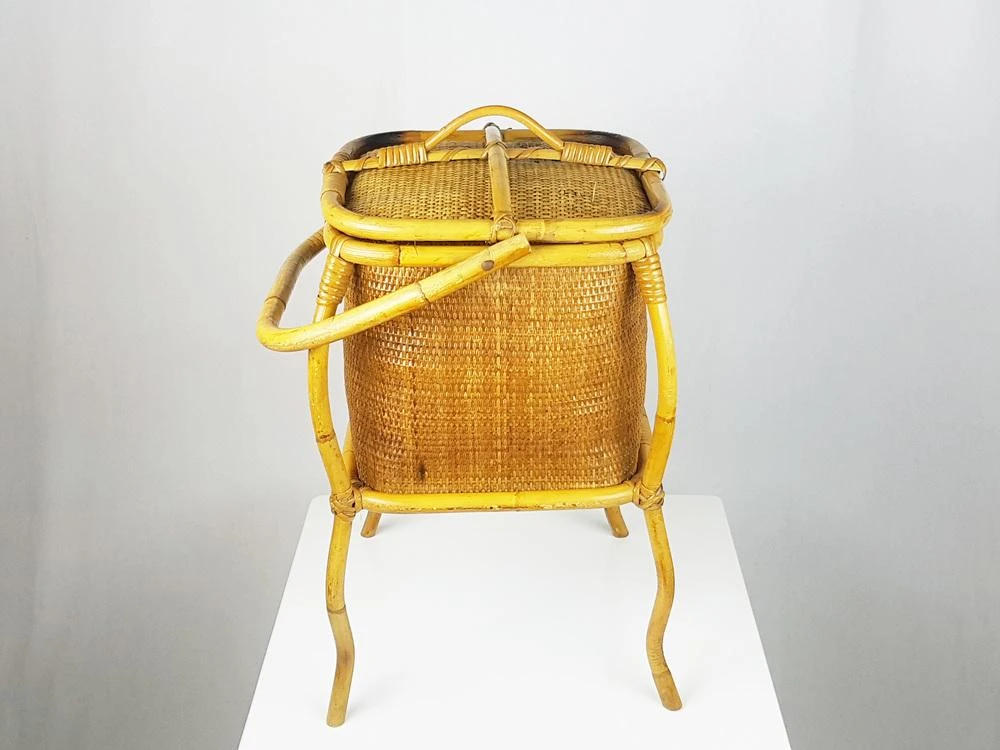Mid-Century Italian Rush And Rattan Work Basket 2 Mid-Century Italian Rush And Rattan Work Basket - Image 2