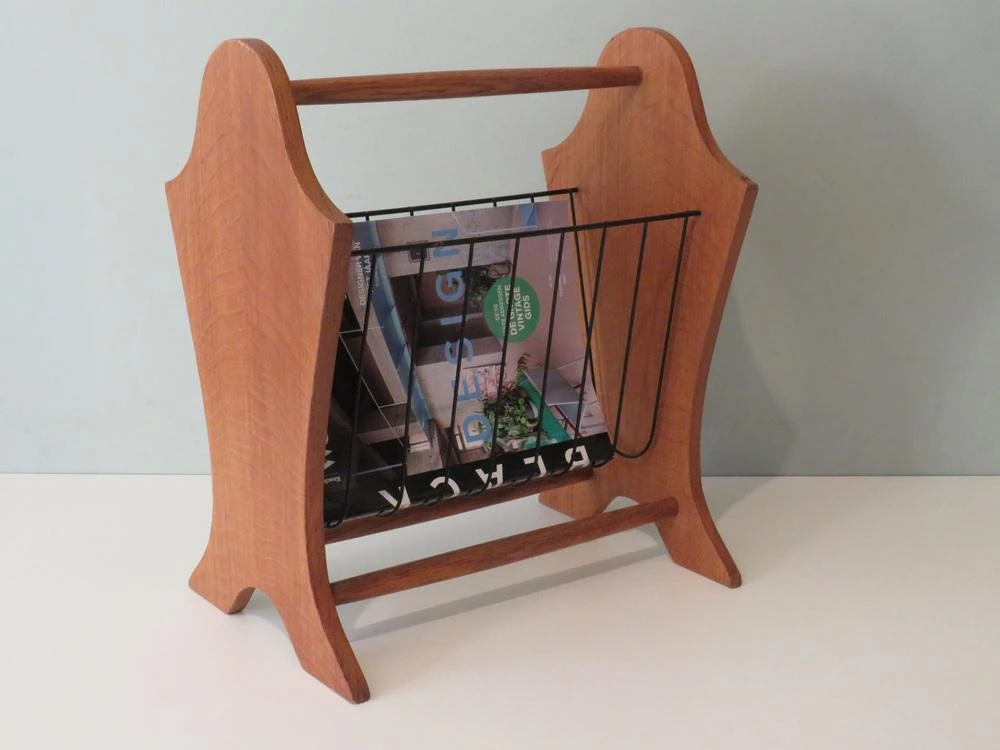 Mid-Century Magazine Rack In Wood And Metal, Belgium, 1960s 6 Mid-Century Magazine Rack In Wood And Metal, Belgium, 1960s - Image 6