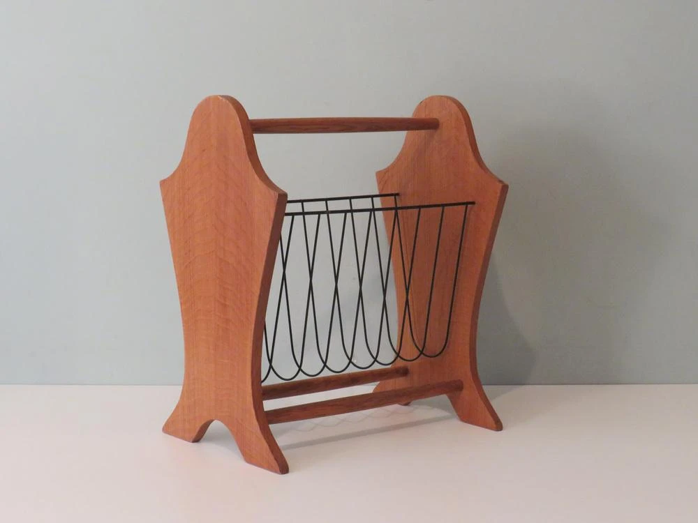 Mid-Century Magazine Rack In Wood And Metal, Belgium, 1960s 8 Mid-Century Magazine Rack In Wood And Metal, Belgium, 1960s - Image 8