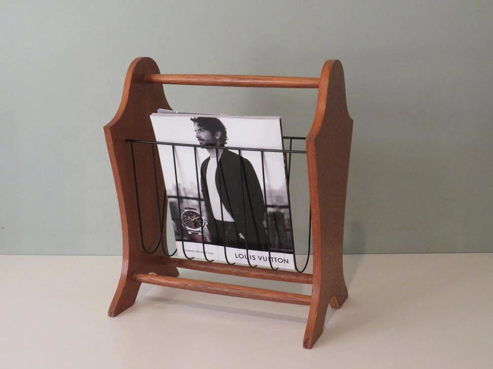 Mid-Century Magazine Rack In Wood And Metal, Belgium, 1960s 4 Mid-Century Magazine Rack In Wood And Metal, Belgium, 1960s - Image 4