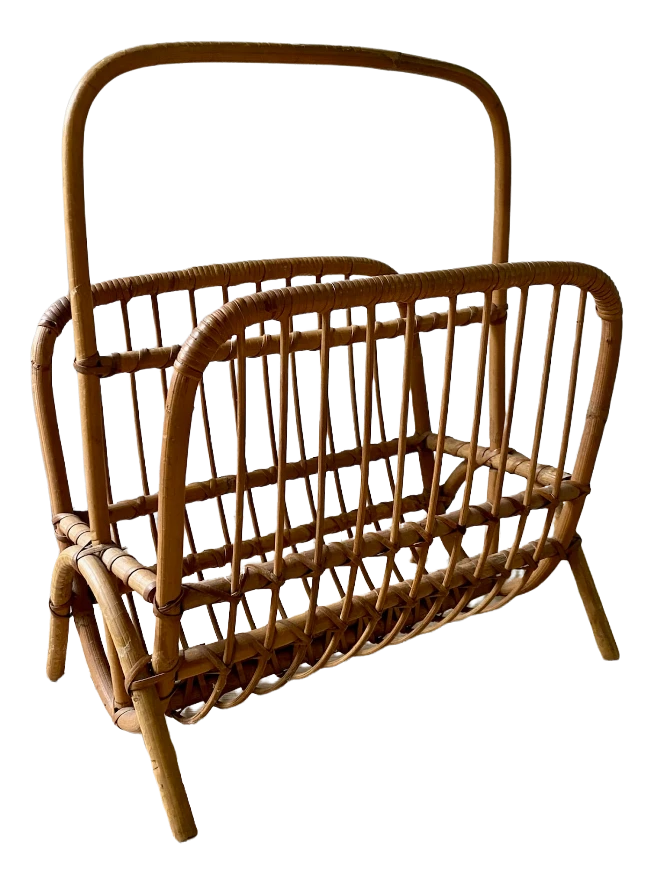 Mid-Century Modern Bamboo And Rattan Magazine Holder, 1960s 1 Mid-Century Modern Bamboo And Rattan Magazine Holder, 1960s