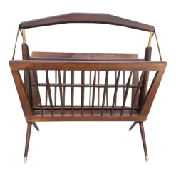 Mid Century Modern Italian Walnut Magazine Rack By Cesare Lacca