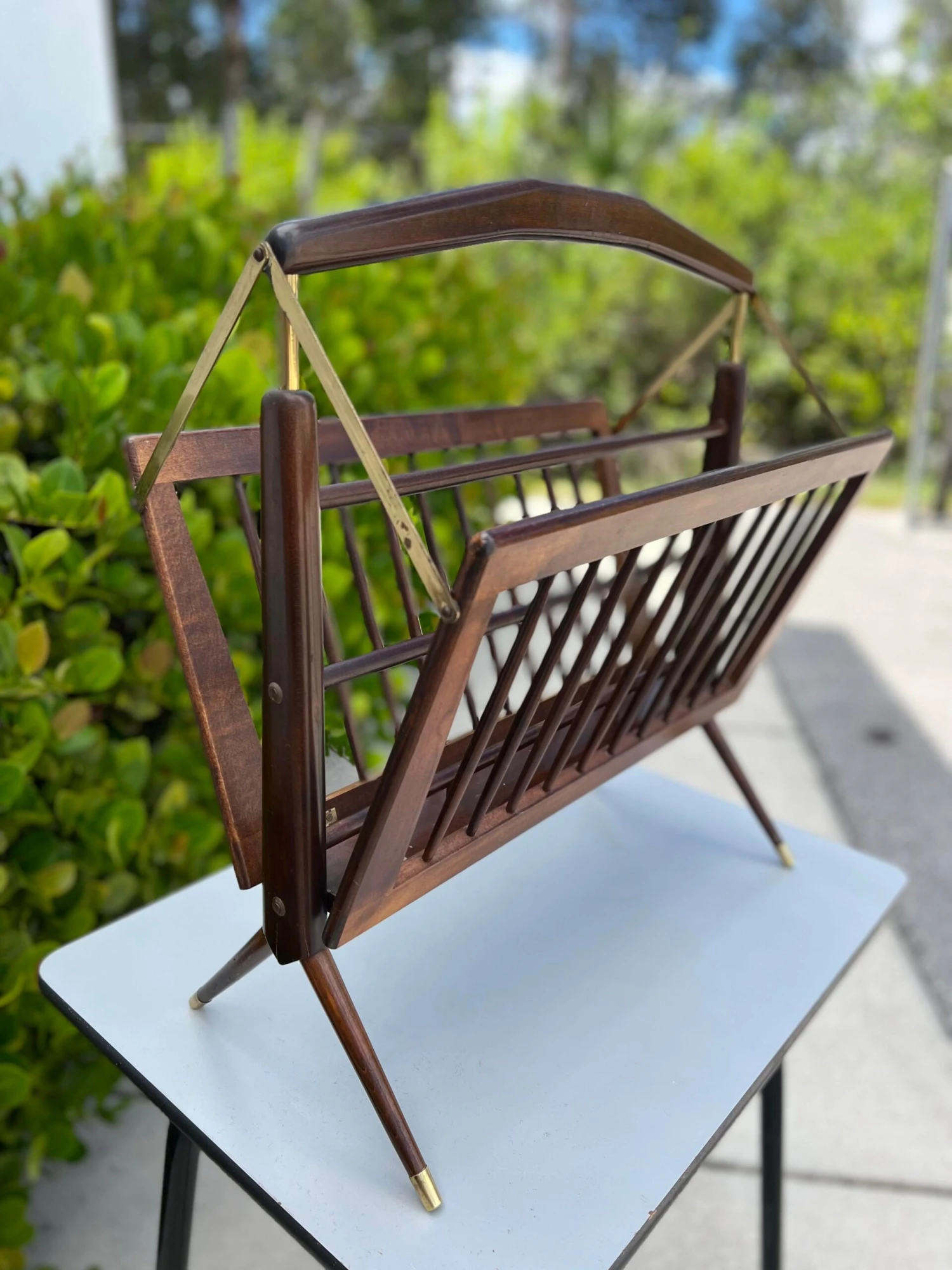 Mid Century Modern Italian Walnut Magazine Rack By Cesare Lacca 2 Mid Century Modern Italian Walnut Magazine Rack By Cesare Lacca - Image 2