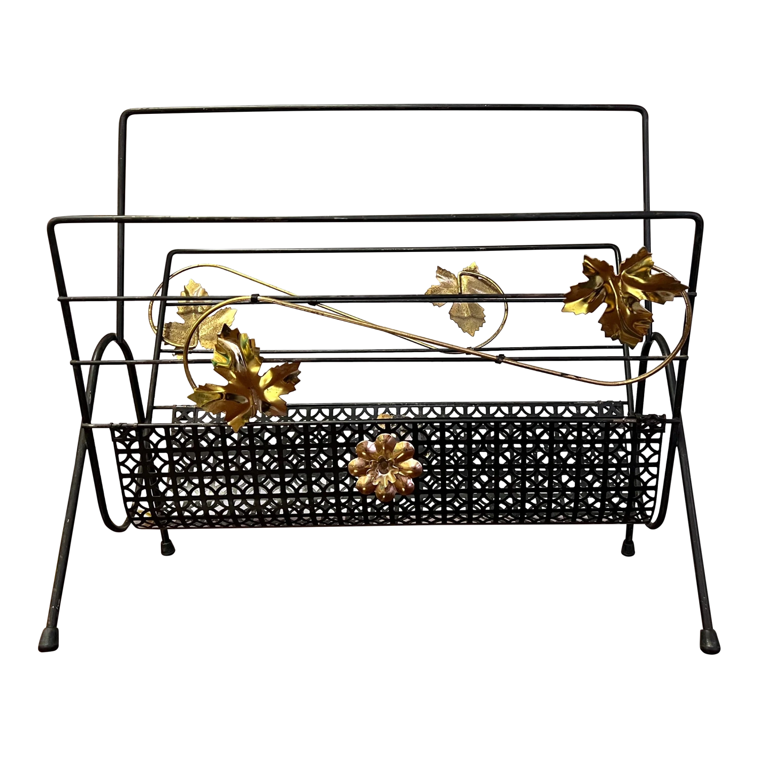 Mid-Century Modern Perforated Magazine/ Record Rack 1 Mid-Century Modern Perforated Magazine/ Record Rack