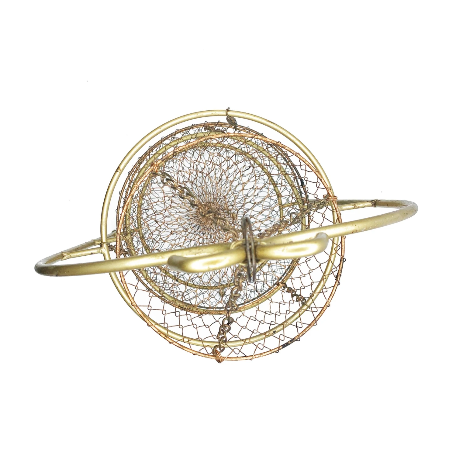 Mid-Century Three Tiered Brass & Collapsible Wire Copper Mesh Hanging Fruit Basket / Server 2 Mid-Century Three Tiered Brass & Collapsible Wire Copper Mesh Hanging Fruit Basket / Server - Image 2