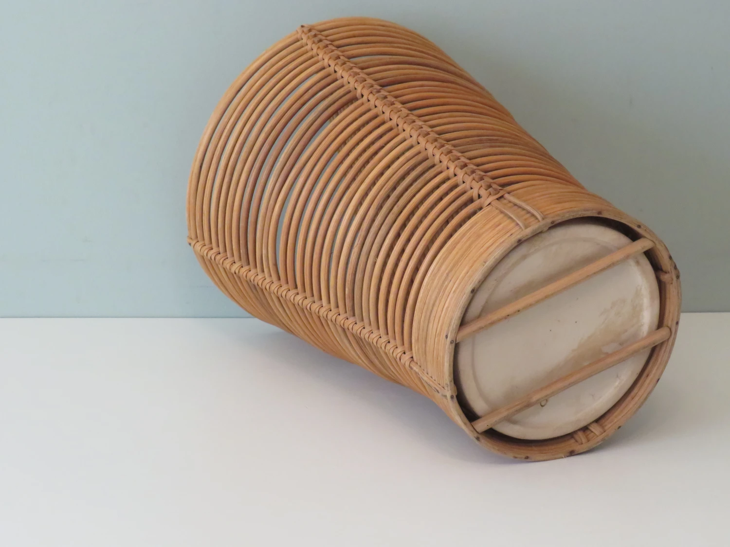 Mid-Century Umbrella Stand In Wood, Pottery & Wicker 5 Mid-Century Umbrella Stand In Wood, Pottery & Wicker - Image 5