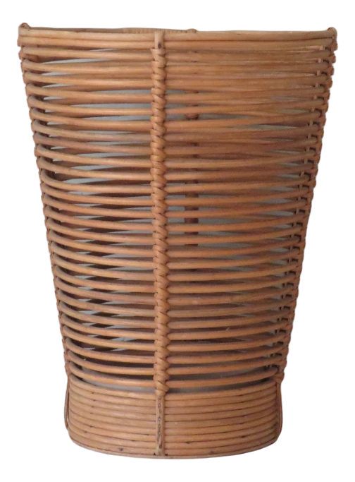 Mid-Century Umbrella Stand In Wood, Pottery & Wicker 1 Mid-Century Umbrella Stand In Wood, Pottery & Wicker